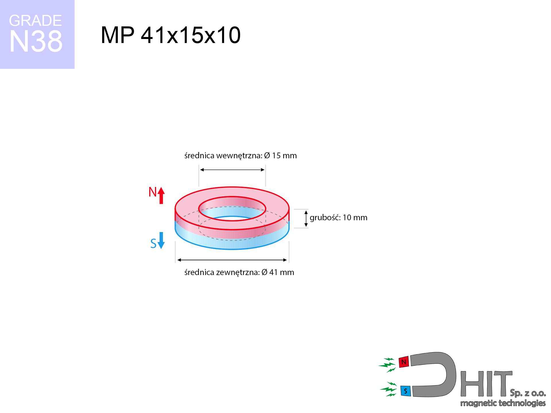MP 41x15x10 / N38 - magnes neodymowy pierścieniowy