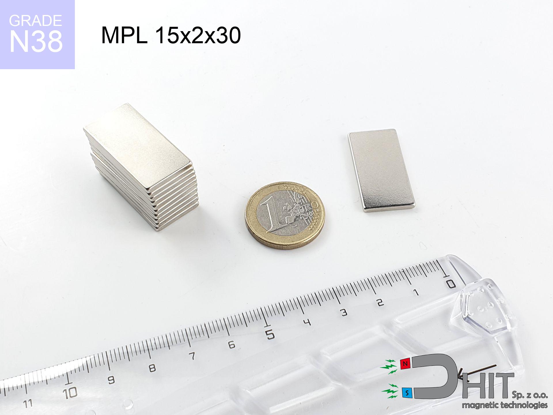 MPL 15x2x30 N38 - magnes neodymowy