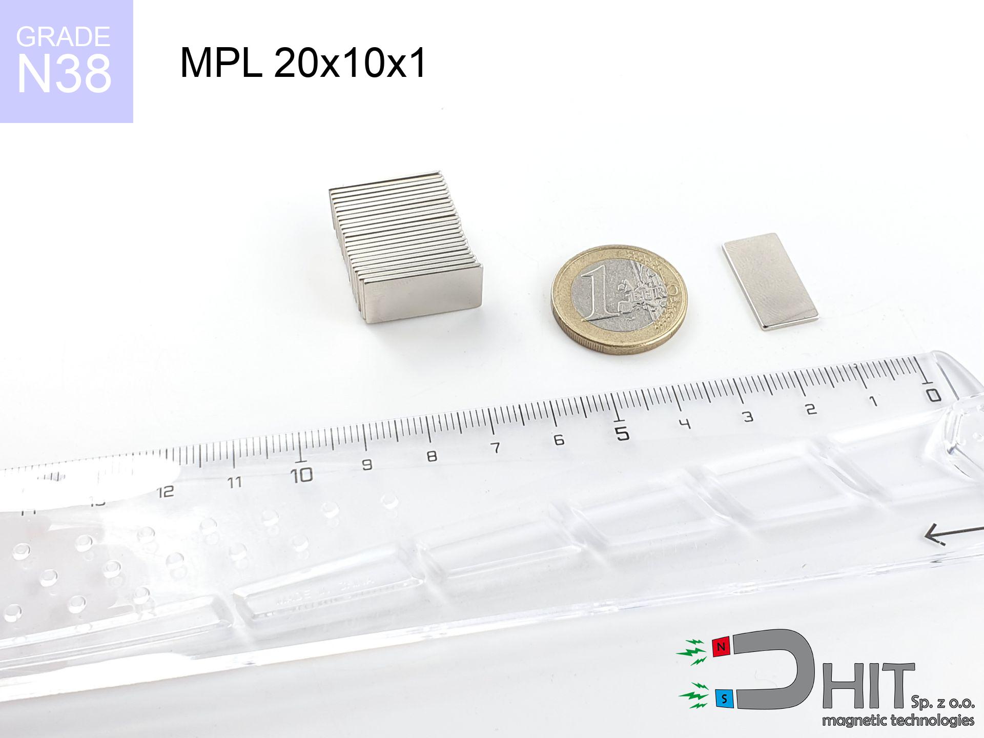 MPL 20x10x1 N38 - magnes neodymowy