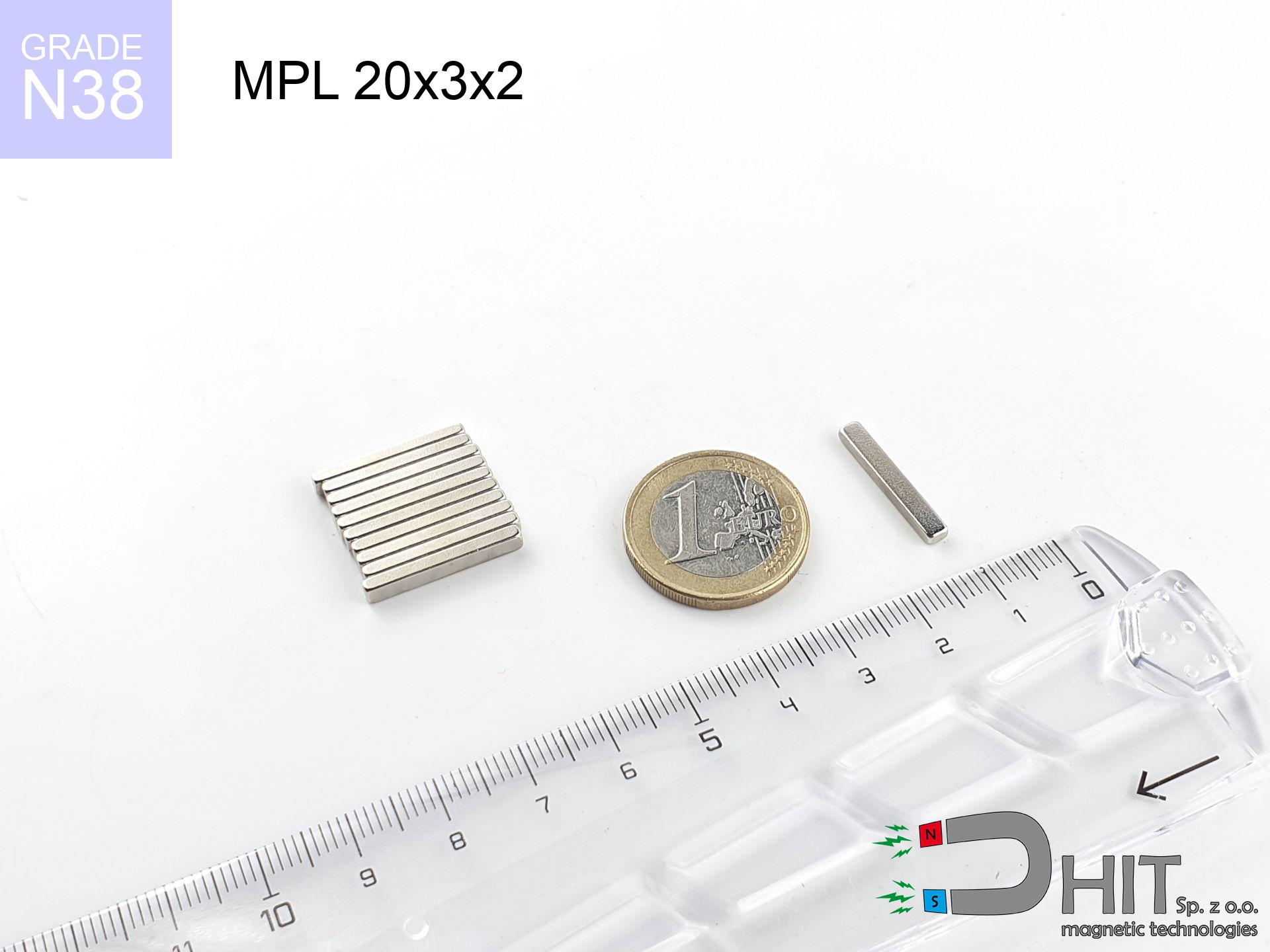 MPL 20x3x2 N38 - magnes neodymowy