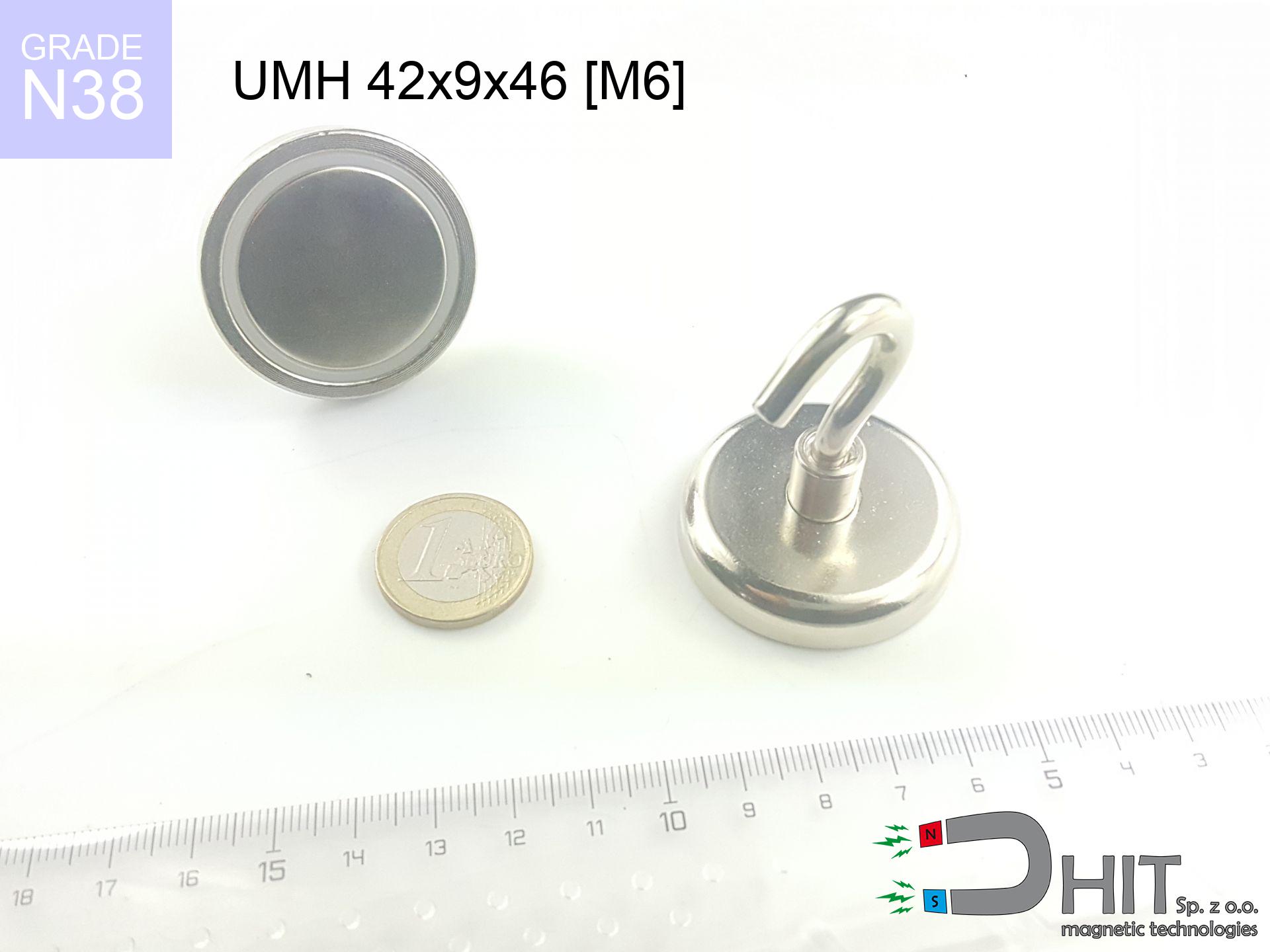 UMH 42x9x46 [M6] / N38 - uchwyt magnetyczny z hakiem