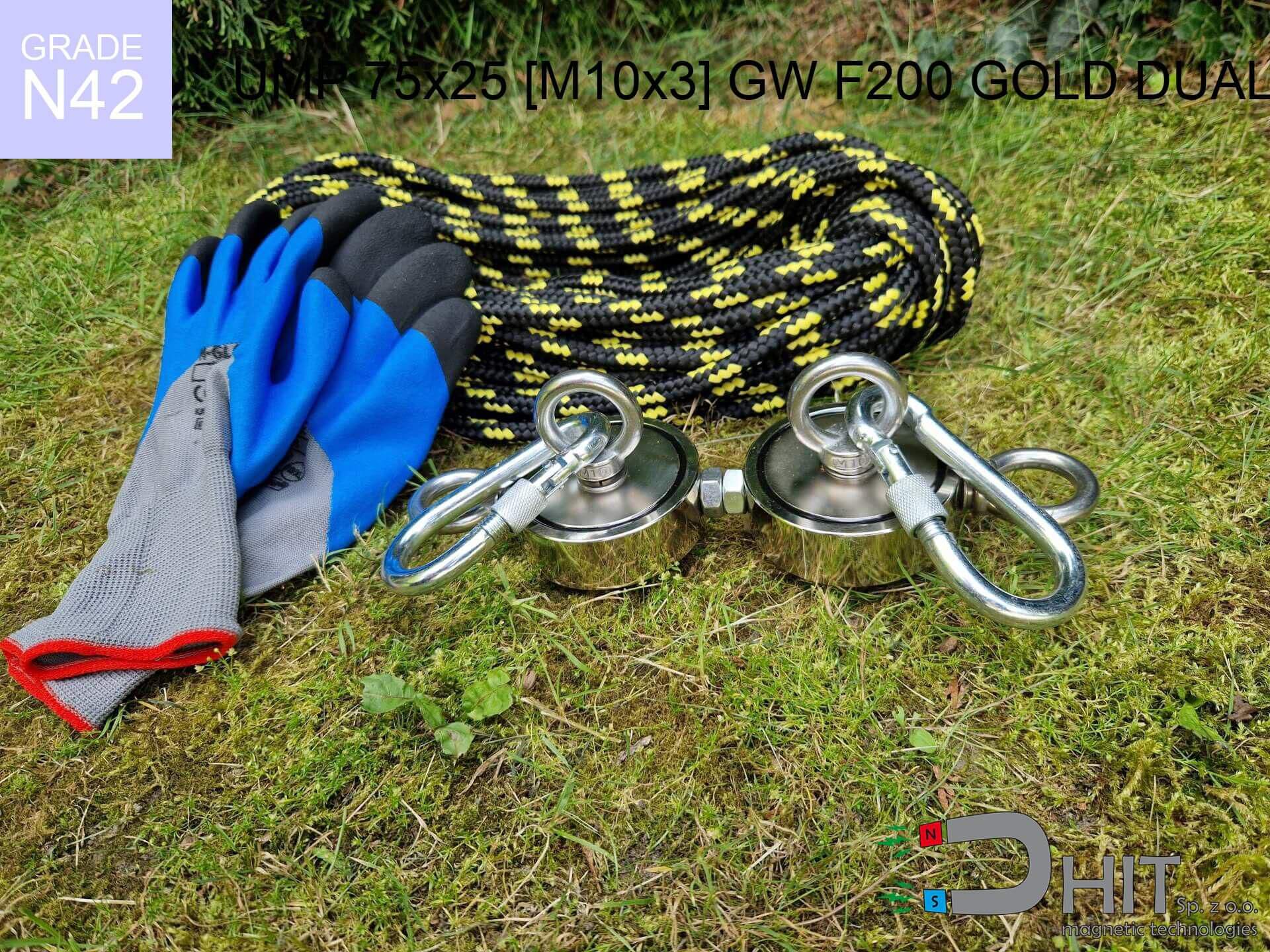 UMP 75x25 [M10x3] GW F200 GOLD DUAL Lina / N42 - uchwyty magnetyczne do poszukiwań