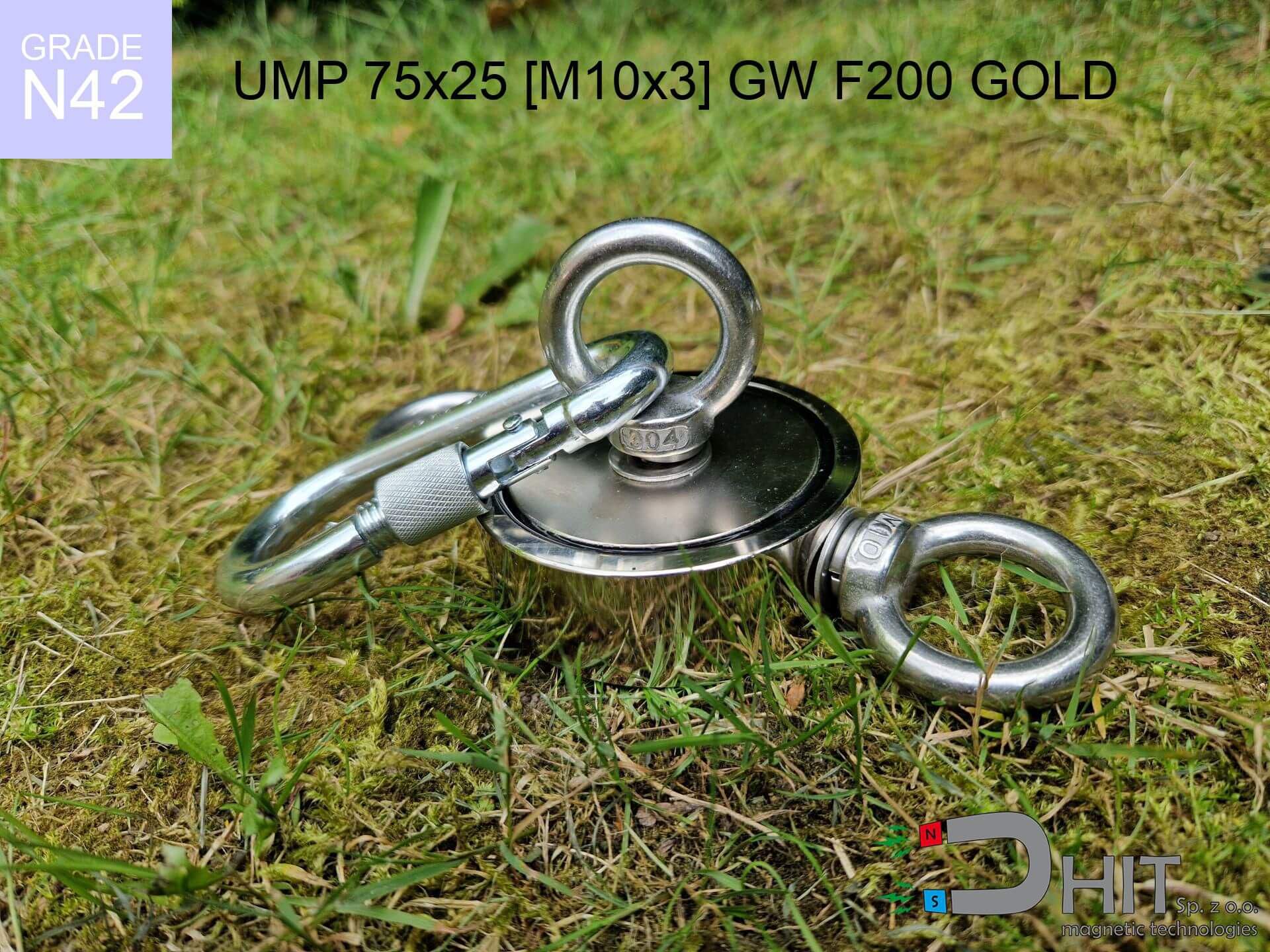UMP 75x25 [M10x3] GW F200 GOLD / N42 - magnes uchwyt do poszukiwań
