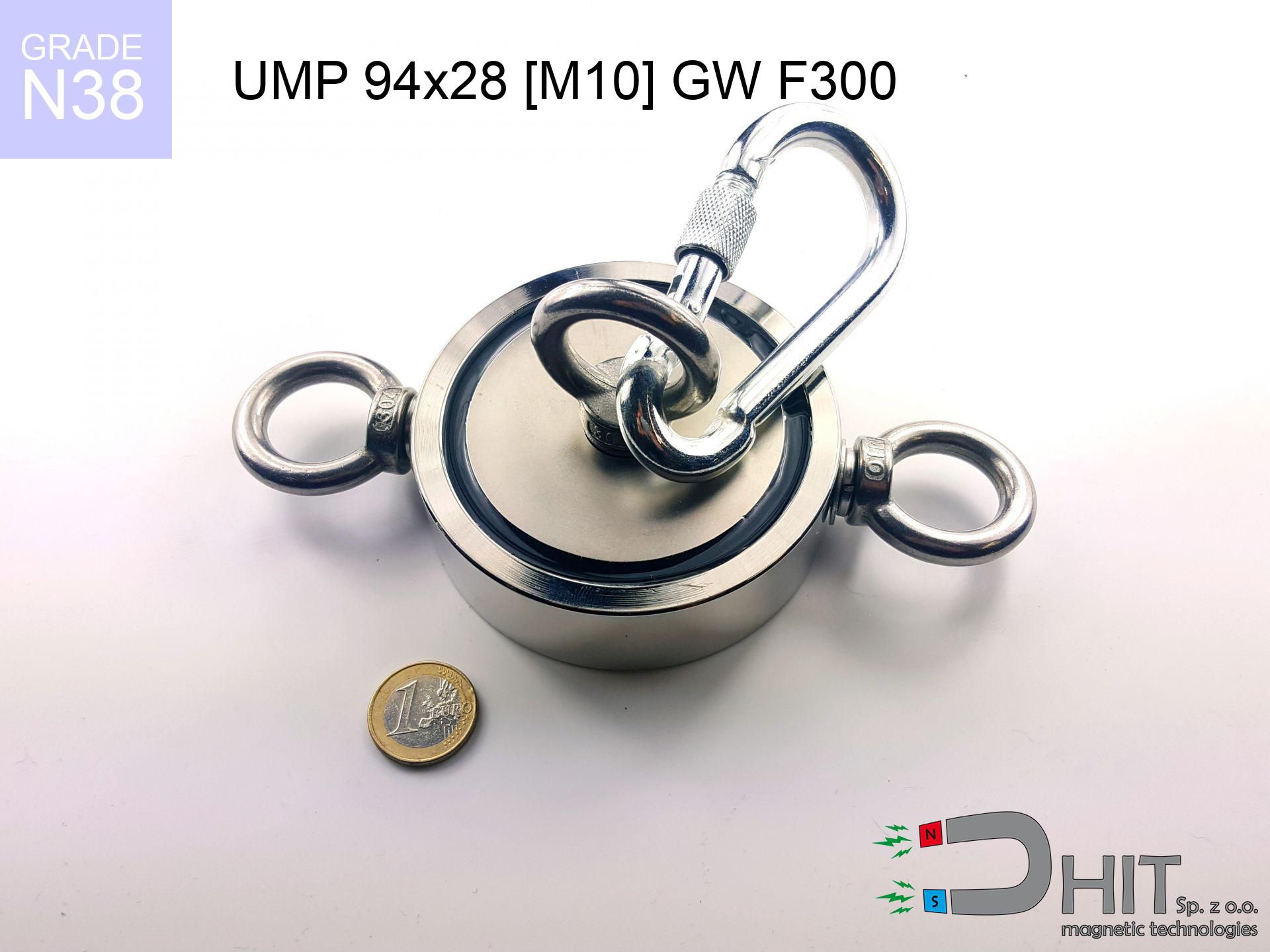 UMP 94x28 [3xM10] GW F300 GOLD / N38 - strong neodymium magnet for searching