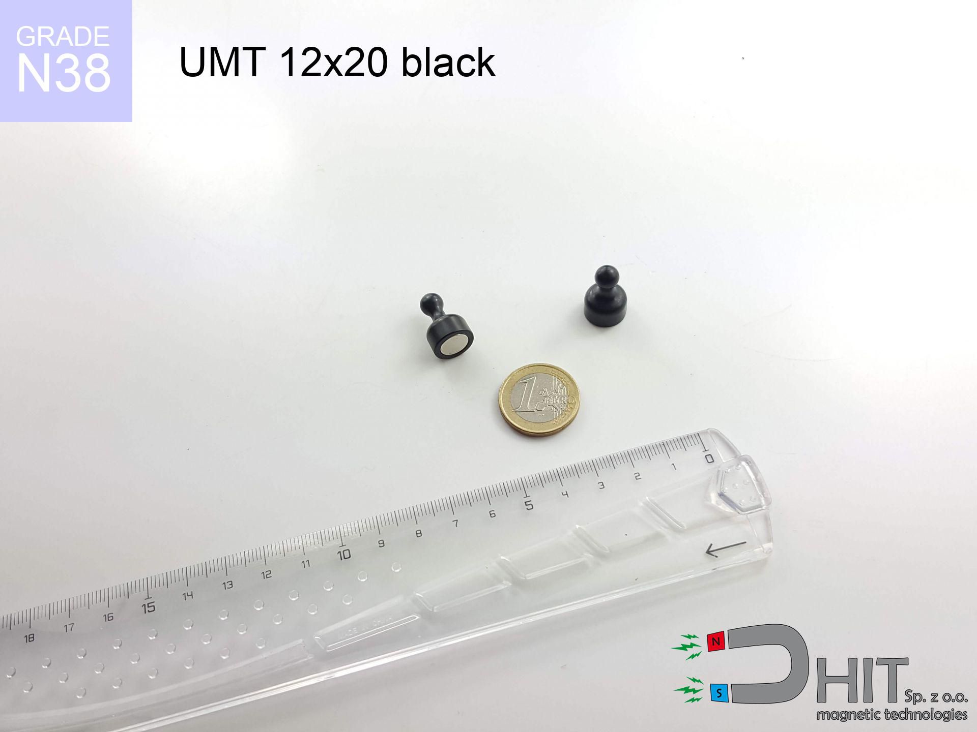 UMT 12x20 black N38 - pionek magnetyczny