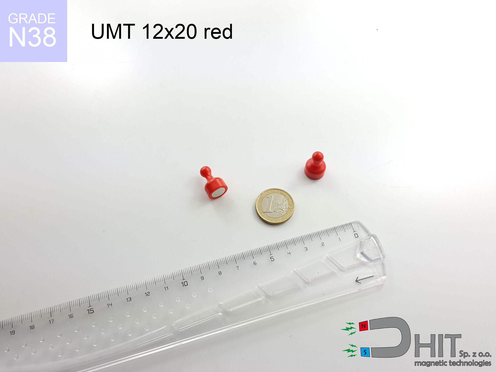 UMT 12x20 red N38 - pionek magnetyczny