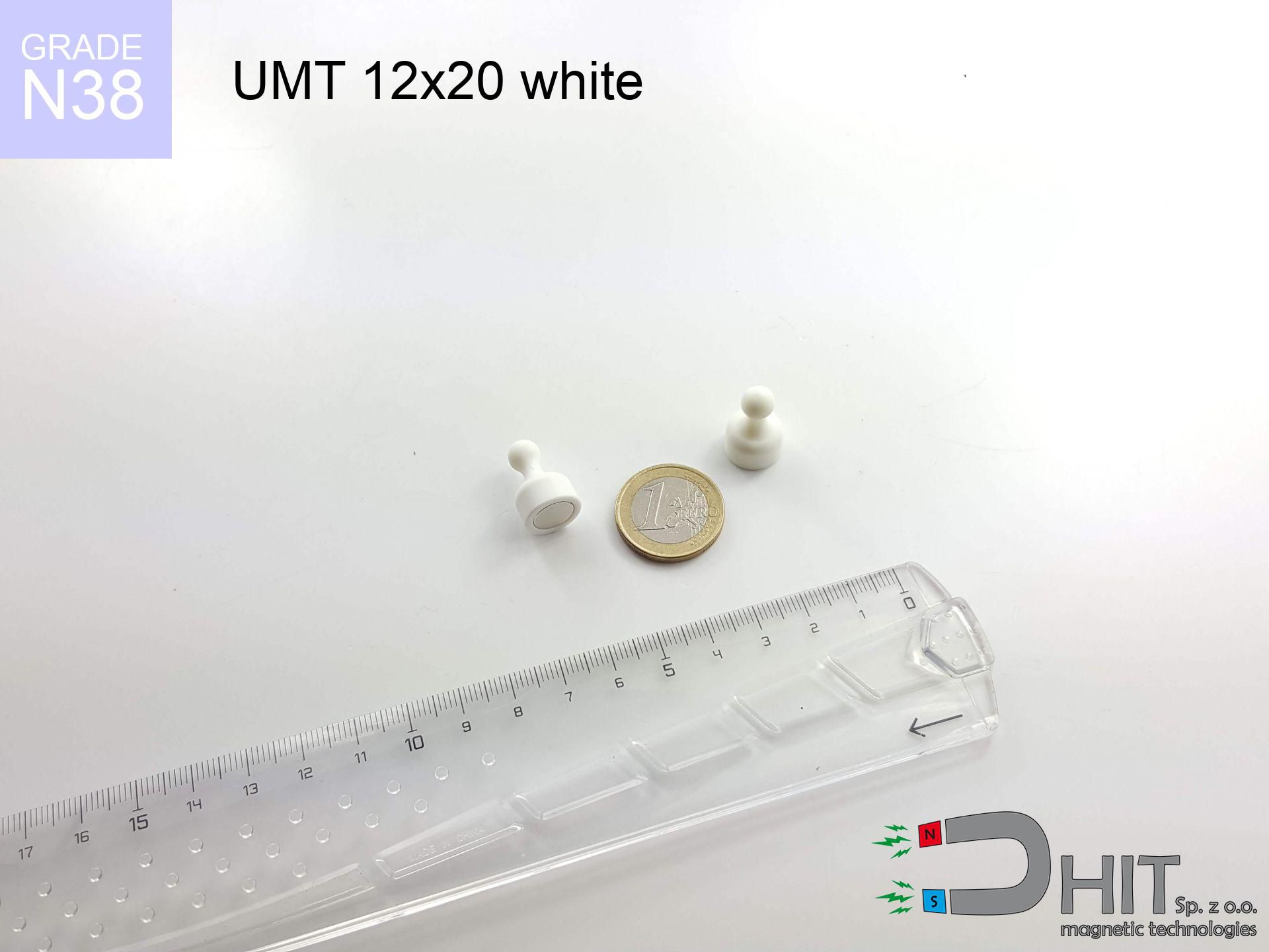 UMT 12x20 white N38 - pionek magnetyczny