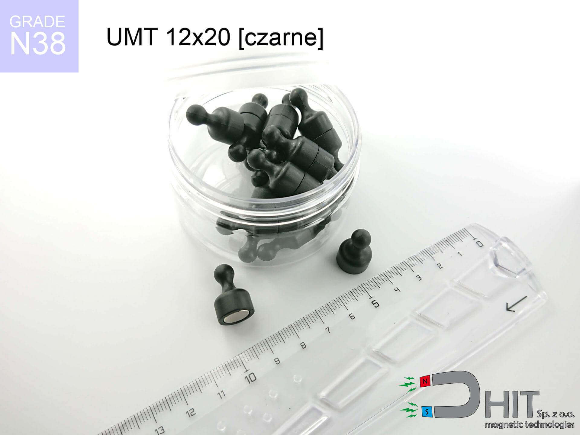 UMT 12x20 black set N38 - pionek magnetyczny